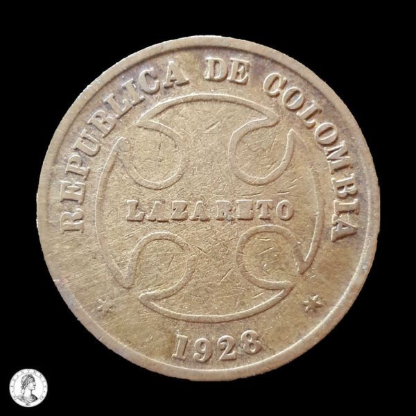 009607a República De Colombia Ficha de Leprosario 1928 50 Centavos